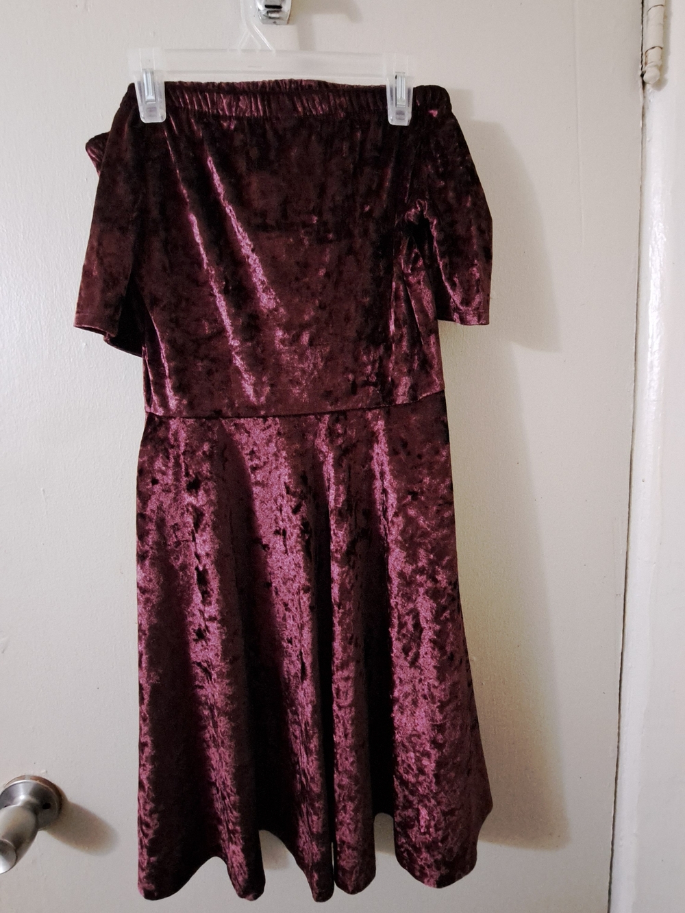Xhilaration Burgundy Velvet Off-Shoulder Dress
